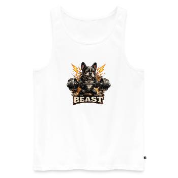 Beast Bulldog Kraftheben - Männer Premium Bio Tank Top - Weiß - Vorne - Michal (187cm)