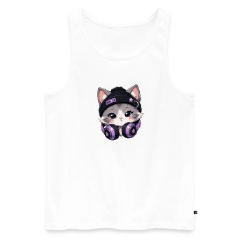 Lila DJ-Katze mit Kopfhörern - Männer Premium Bio Tank Top - Weiß - Vorne - Michal (187cm)