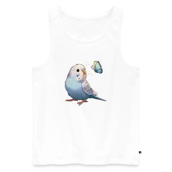 Wellensittich mit Schmetterling - Männer Premium Bio Tank Top - Weiß - Vorne - Michal (187cm)