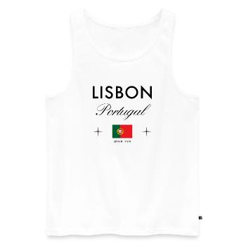 Lissabon Portugal Koordinaten Reise Souvenir - Männer Premium Bio Tank Top - Weiß - Vorne - Michal (187cm)