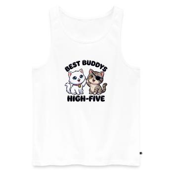 Süße Comic Katzen machen High Five – Best Buddys  - Männer Premium Bio Tank Top - Weiß - Vorne - Michal (187cm)