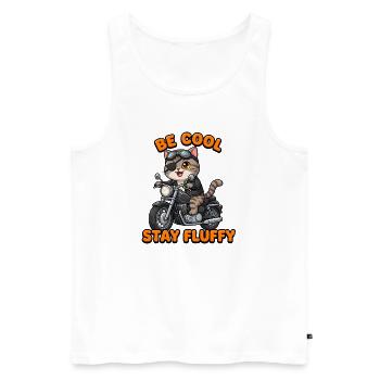 Katzen-Rocker auf Motorrad Stay Fluffy - Männer Premium Bio Tank Top - Weiß - Vorne - Michal (187cm)
