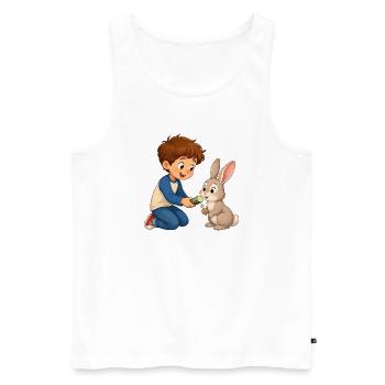 Kaninchen bekommt Gurke vom fröhlichen Jungen - Männer Premium Bio Tank Top - Weiß - Vorne - Michal (187cm)