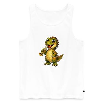 Dino mit Trompete - Männer Premium Bio Tank Top - Weiß - Vorne - Michal (187cm)