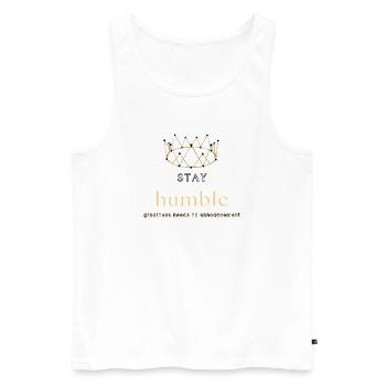 Bleib bescheiden, inspirierende Krone, Zitat: - Männer Premium Bio Tank Top - Weiß - Vorne - Michal (187cm)