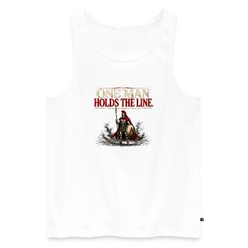 Ein Mann hält die Linie – Spartan Warrior Gym Geschenk - Männer Premium Bio Tank Top - Weiß - Vorne - Michal (187cm)