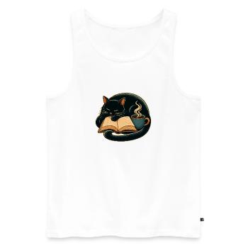 Kuschelkater beim Lesen mit Kaffee - Männer Premium Bio Tank Top - Weiß - Vorne - Michal (187cm)