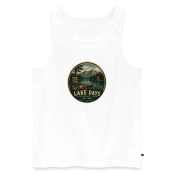 Graphique d’aventure vintage des Journées des Lacs - Débardeur bio Premium Homme - blanc - Devant - Michal (187cm)