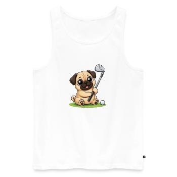 Süßer Mops Golfspieler Cartoon - Männer Premium Bio Tank Top - Weiß - Vorne - Michal (187cm)