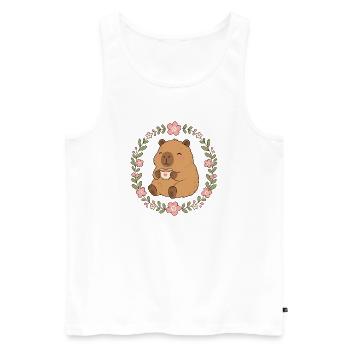 Capybara mit Kaffeebecher - Männer Premium Bio Tank Top - Weiß - Vorne - Michal (187cm)