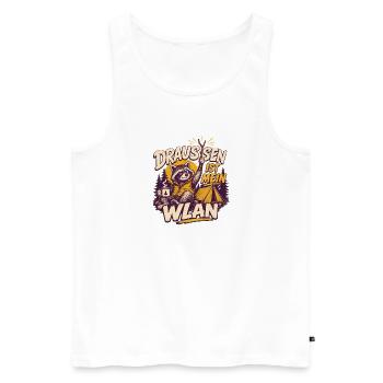 Draußen ist mein WLAN – Camping Waschbär - Männer Premium Bio Tank Top - Weiß - Vorne - Michal (187cm)