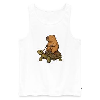 Capybara reitet Schildkröte Cartoon - Männer Premium Bio Tank Top - Weiß - Vorne - Michal (187cm)