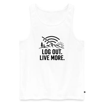Log Out, Live More Outdoors - Men's Premium Organic Tank Top - white - Front - Michal (187cm)