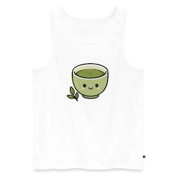 Collant mignon Kawaii Matcha Tea Cup - Débardeur bio Premium Homme - blanc - Devant - Michal (187cm)