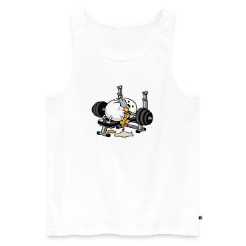 Egg Bodybuilder | Humor-Bodybuilding - Männer Premium Bio Tank Top - Weiß - Vorne - Michal (187cm)
