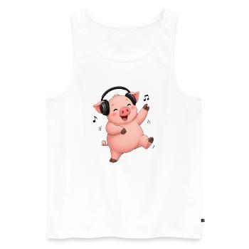 Schwein tanzt singt Bauer Bauernhof Musik - Männer Premium Bio Tank Top - Weiß - Vorne - Michal (187cm)