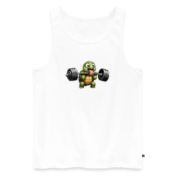 Schildkröte mit Hantel Comic Bodybuilding - Männer Premium Bio Tank Top - Weiß - Vorne - Michal (187cm)