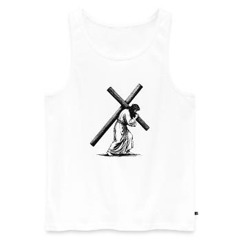 Silhouette du chemin de croix en noir et blanc - Débardeur bio Premium Homme - blanc - Devant - Michal (187cm)