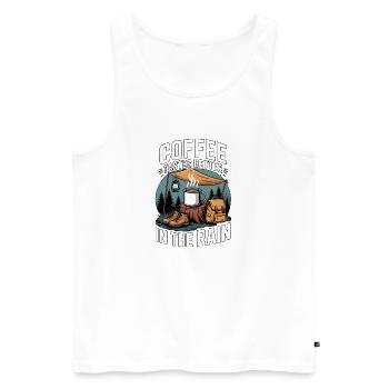 Le café a meilleur goût sous la pluie en camping - Débardeur bio Premium Homme - blanc - Devant - Michal (187cm)