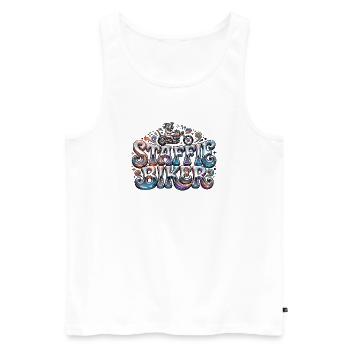 Staffie-Biker 4 - 130 - Männer Premium Bio Tank Top - Weiß - Vorne - Michal (187cm)