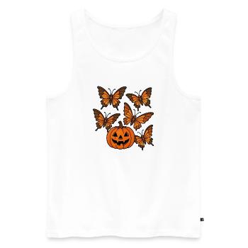 Halloween Kuerbis mit Schmetterlinge - Männer Premium Bio Tank Top - Weiß - Vorne - Michal (187cm)