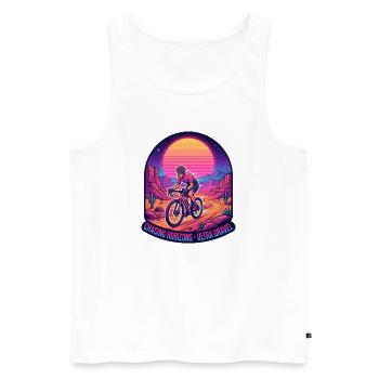 Synthwave-Kiesradfahrer, der Horizonte jagt - Männer Premium Bio Tank Top - Weiß - Vorne - Michal (187cm)
