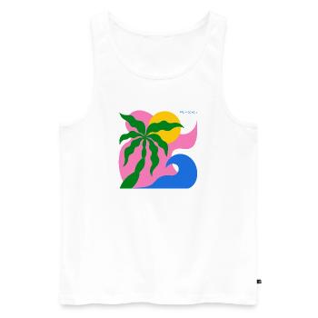 Palmier abstrait & soleil : design estival - Débardeur bio Premium Homme - blanc - Devant - Michal (187cm)