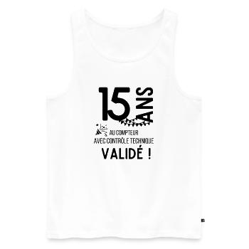15 ans validé au controle technique anniversaire - Débardeur bio Premium Homme - blanc - Devant - Michal (187cm)