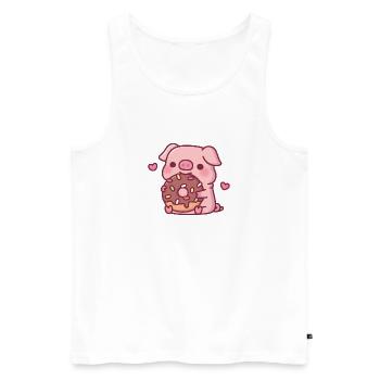 Cute Pig Munching On Chocolate Donut With Sprinkle - Men's Premium Organic Tank Top - white - Front - Michal (187cm)