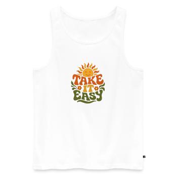 Take It Easy – Retro 70s Groovy Statement Design - Men's Premium Organic Tank Top - white - Front - Michal (187cm)