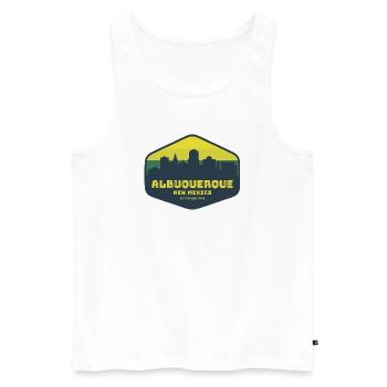 Insigne de la Skyline d’Albuquerque, Nouveau-Mexique - Débardeur bio Premium Homme - blanc - Devant - Michal (187cm)