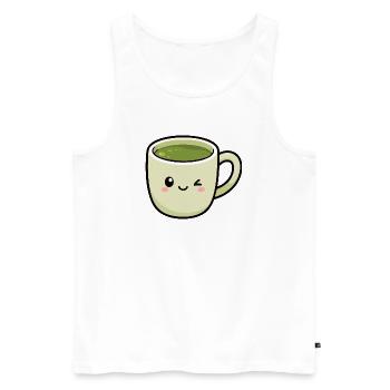 Kawaii Winking Matcha Green Tea Cup - Men's Premium Organic Tank Top - white - Front - Michal (187cm)