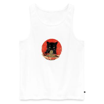 Cat Vintage – Black Cat with Noodles Japan - Men's Premium Organic Tank Top - white - Front - Michal (187cm)