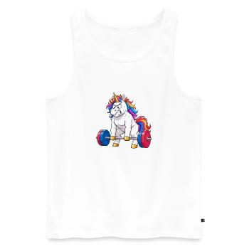 Soulevé de terre drôle de licorne à la salle de sport - Débardeur bio Premium Homme - blanc - Devant - Michal (187cm)