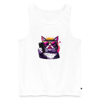Chat cool avec lunettes de soleil – Conception de chat selfie - Débardeur bio Premium Homme - blanc - Devant - Michal (187cm)