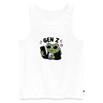 Grenouille de la génération Z avec une esthétique de mème drôle à la Boba Kawaii - Débardeur bio Premium Homme - blanc - Devant - Michal (187cm)