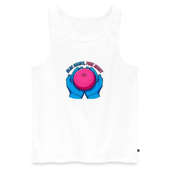 Mains bleues et fruits roses – Pop Art - Débardeur bio Premium Homme - blanc - Devant - Michal (187cm)