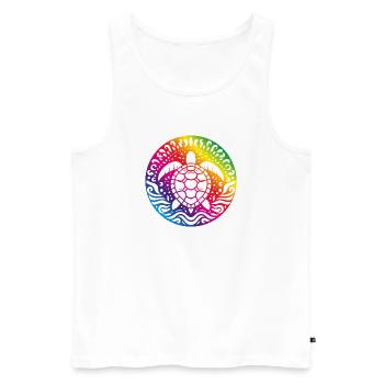 Cercle océanique du Mandala de la Tortue Arc-en-ciel - Débardeur bio Premium Homme - blanc - Devant - Michal (187cm)
