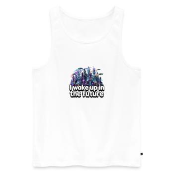 Je me réveille dans le futur - Neon Cyberpunk City - Débardeur bio Premium Homme - blanc - Devant - Michal (187cm)
