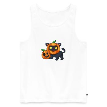 Chat Halloween Citrouille mignonne - Débardeur bio Premium Homme - blanc - Devant - Michal (187cm)