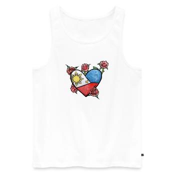 Cœur du drapeau philippin avec des roses - Débardeur bio Premium Homme - blanc - Devant - Michal (187cm)