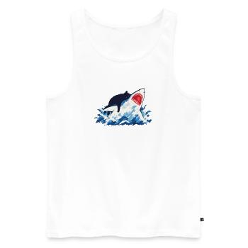 Chat Requin Humour océan  - Débardeur bio Premium Homme - blanc - Devant - Michal (187cm)