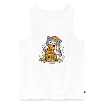 Dessin animé drôle du Chat aux Crêpes - Débardeur bio Premium Homme - blanc - Devant - Michal (187cm)