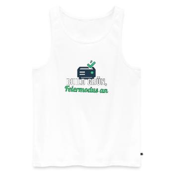 Release‑Shirt für Devs – Build grün, Feier an - Männer Premium Bio Tank Top - Weiß - Vorne - Michal (187cm)