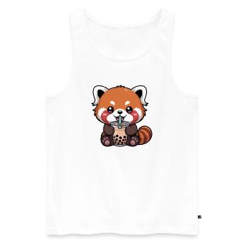 Panda rouge buvant du bubble tea Kawaii - Débardeur bio Premium Homme - blanc - Devant - Michal (187cm)
