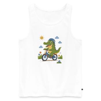 Crocodile faisant du vélo avec un casque - Débardeur bio Premium Homme - blanc - Devant - Michal (187cm)