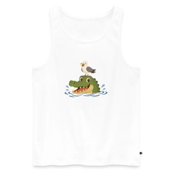 Crocodile drôle avec mouette - Débardeur bio Premium Homme - blanc - Devant - Michal (187cm)