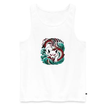 Renard et Dragon Kitsune japonais - Débardeur bio Premium Homme - blanc - Devant - Michal (187cm)