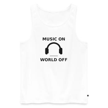 Musique allumée - Monde éteint - Débardeur bio Premium Homme - blanc - Devant - Michal (187cm)