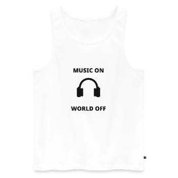 Musique allumée - Monde éteint - La musique, c’est la vie - Débardeur bio Premium Homme - blanc - Devant - Michal (187cm)